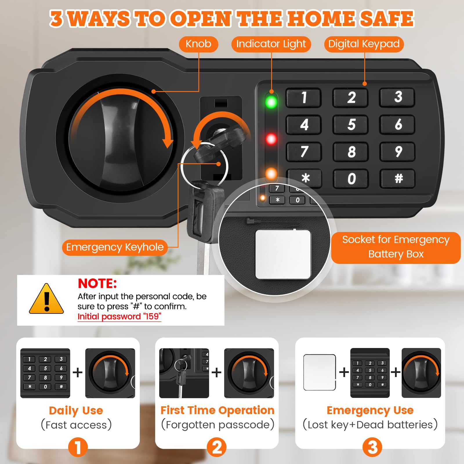 2.5 Cu ft Large Fire proof Safe Boxes for HOME USE, Digital Security Safe Box with Combination Lock & Fireproof A4 Document Bag, Home Safe Fireproof Waterproof for Money Medicine Documents Valuables