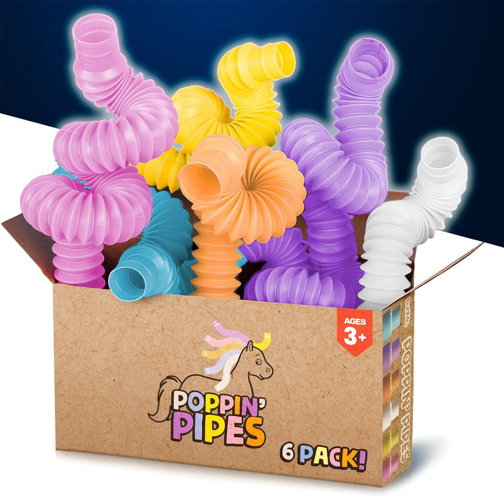 BUNMO Easter Basket Stuffers for Toddler - Pop Tubes - Sensory Fidget Toys - Creative Learning - Hours of Fun for Kids - Easter Toys - Tons of Ways to Play - Non-Mouthable 3+ - 4 Pack Large