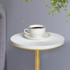 Drink Table, Carved Table Top Small Pdestal Martini SideTable for Living Room, Bedroom, Modern, Weighted Base, White and Gold
