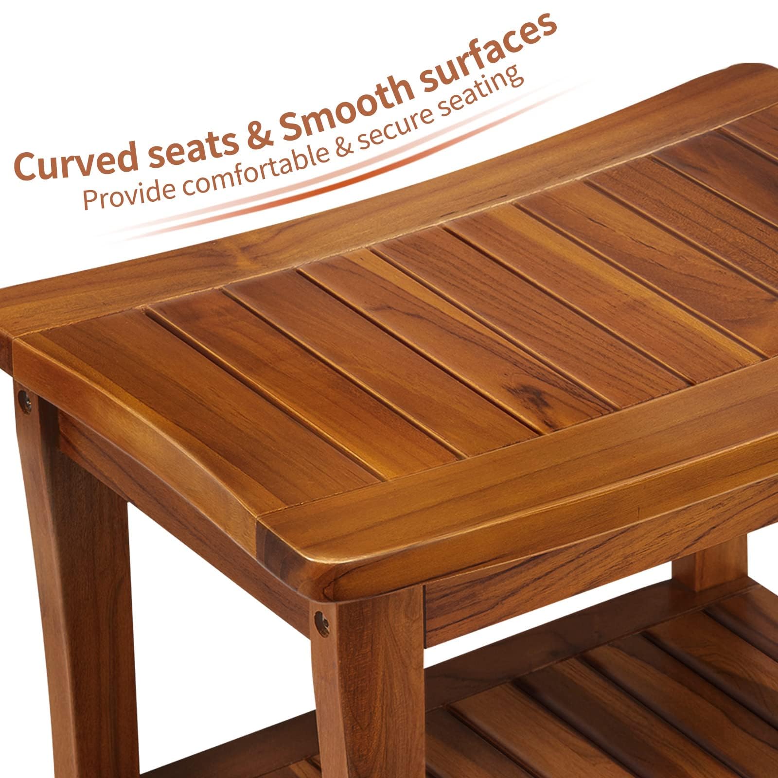 TEAKMAMA 20" Teak Shower Bench Waterproof Wooden Chair for Inside Use, Teak Shower Stool with Shelf for Bathroom, Durable Bath Bench for Elderly, Assembly Required