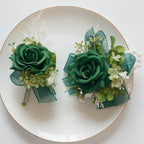MAFELOE Corsage and Boutonniere Set for Wedding Prom Party Homecoming Celebration Artificial Flower Accessories Suit Decor 2 Pieces - Dark Green