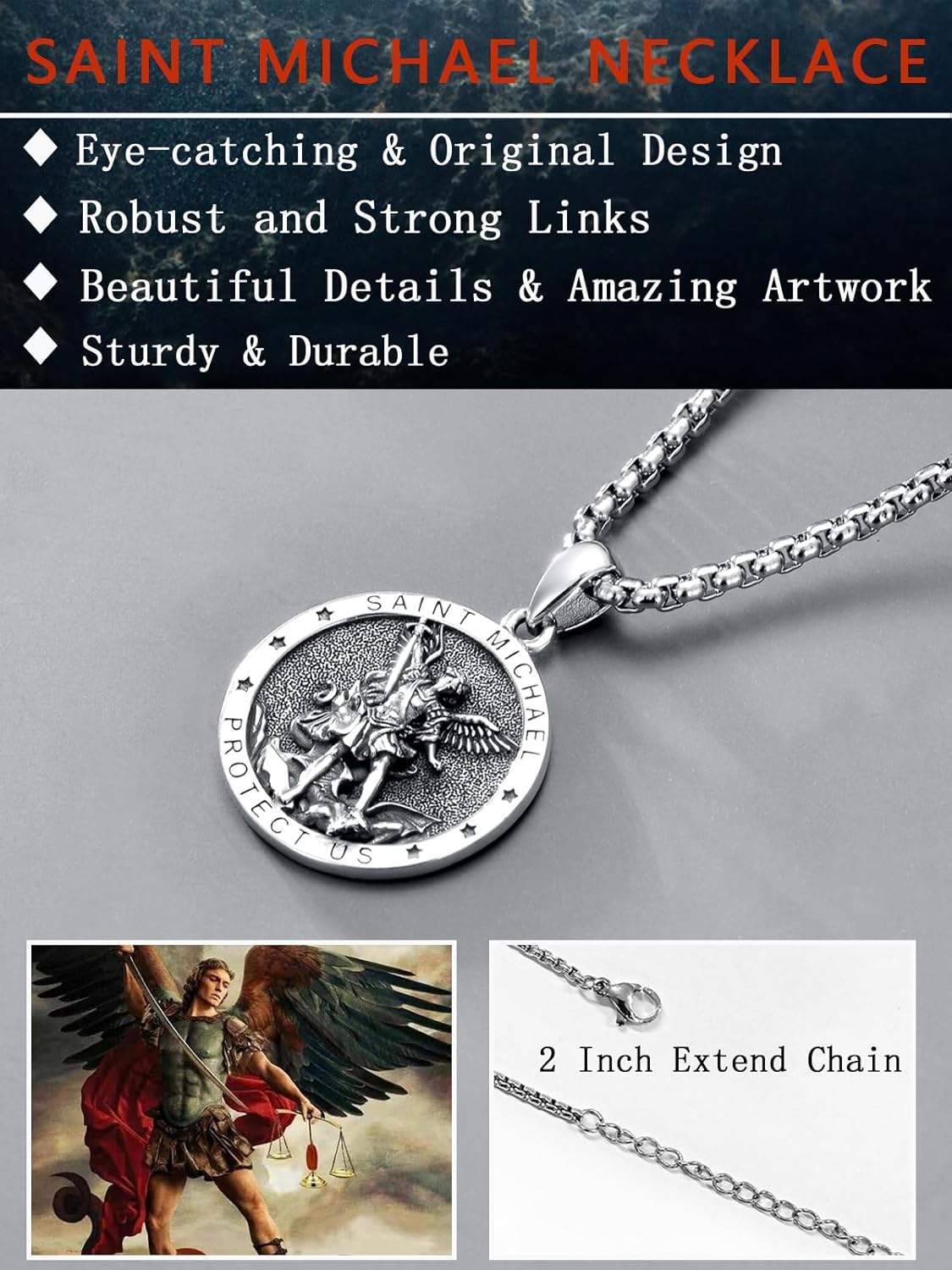 Seiyang Saint Necklace 925 Sterling Silver Patron Amulet Medal Jewelry for Men Women (with Gift Box)