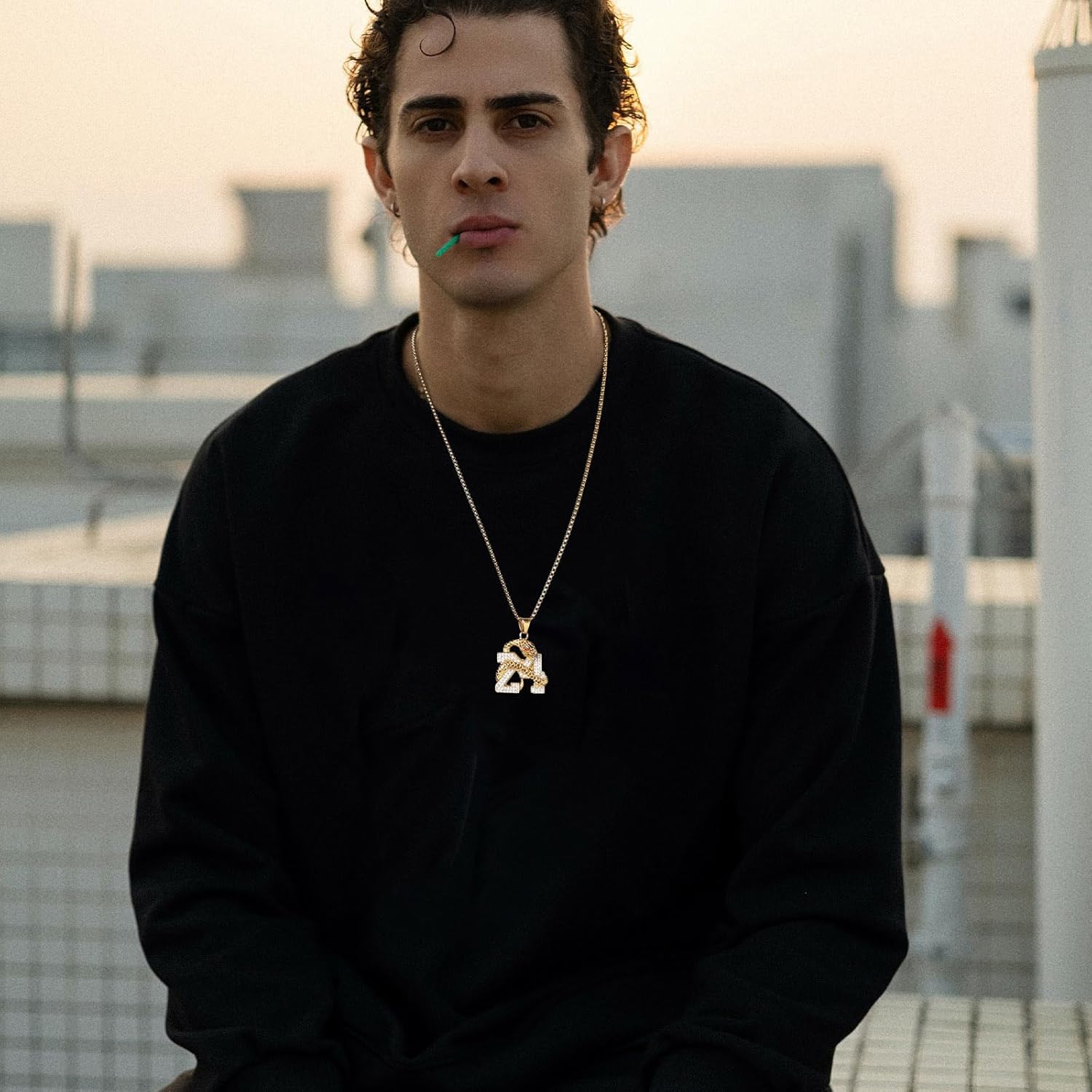 AsAlways 18K Gold Plated Memorial 24 Legend Basketball Number Pendant Inlay CZ Hip Hop Rock Punk Totem Amulet Charm Snake Necklace Gift Jewelry