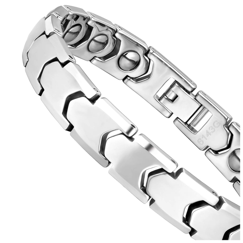 Urban Jewelry Stunning Solid Tungsten Link Bracelet for Men Polished Link, Puzzle, Ceramic Style (Silver, Black, 18K Gold Plated Option)