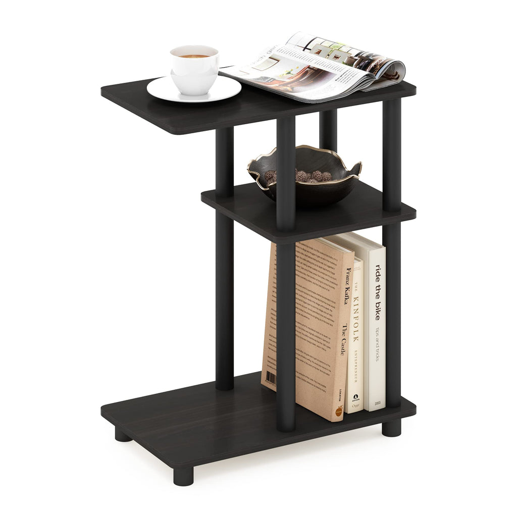 Furinno Turn-N-Tube C Shaped Side Table with Casters, Amber Pine/Black