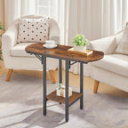 HOOBRO Folding Side Table, 2-Tier Sofa End Table with Expandable Desktop, Small Foldable Coffee Table, for Small Spaces, Living Room, Bedroom, Dorm, Apartment, Rustic Brown and Black BF172BZ01