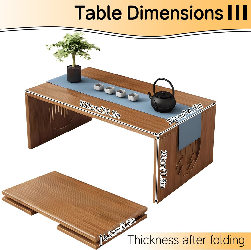 Folding Floor Coffee Table, Japanes Bamboo Foldable Tables, Portable Living Room Low Dsk, Versatile Tatami Meditation Tea Table for Dining Room, Wooden Table Desk for Home, Office (100X37CM)