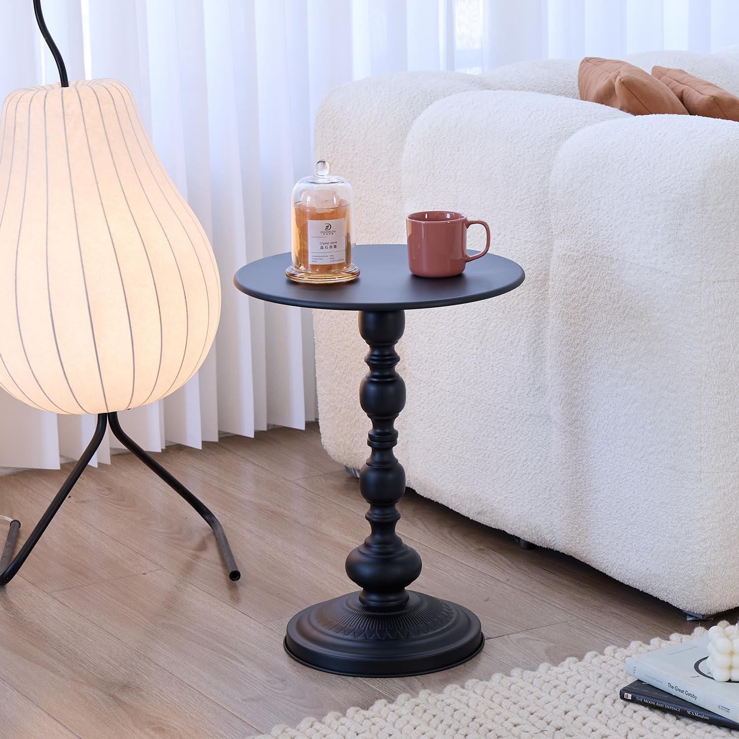 Elegant Vintage Round Side Table with Roman Columns - Sturdy Metal Design, Perfect as a Coffee, End, Tea, or Leisure Table for Living Room and Bedroom Decor ,21 (H) *11.8 (W) (Black Small -1 piece)