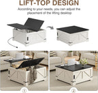 Coffee Table with Storage, 31.5" W Farmhouse Lift Top Wood Square Center Table with Charging Station, Rustic Cocktail Tables with Flip Top Lids for Living Room, Home Office, Rustic White