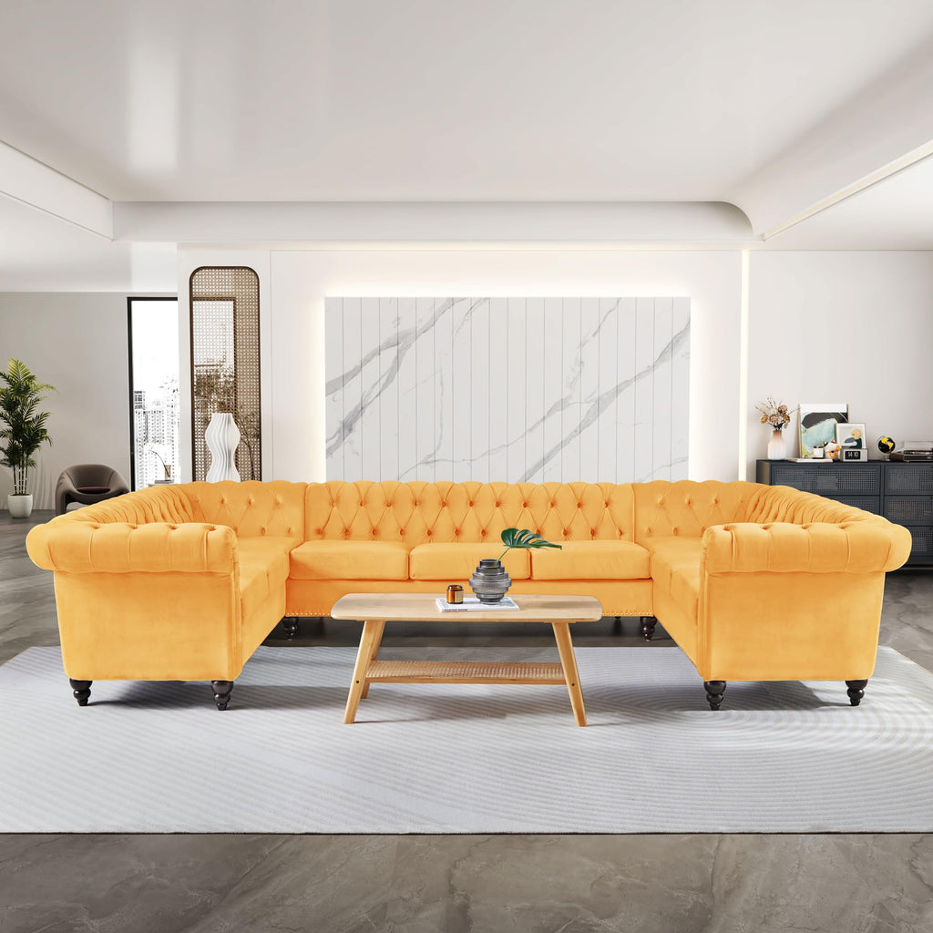 QHITTY L-Shaped Sofa, Sectional Chesterfield Leather Couch 5-Seater Upholstered Small Accent Tufted Sofa with Rolled Armrest and Nailhead Design for Living Room, Apartment, Office (Black)