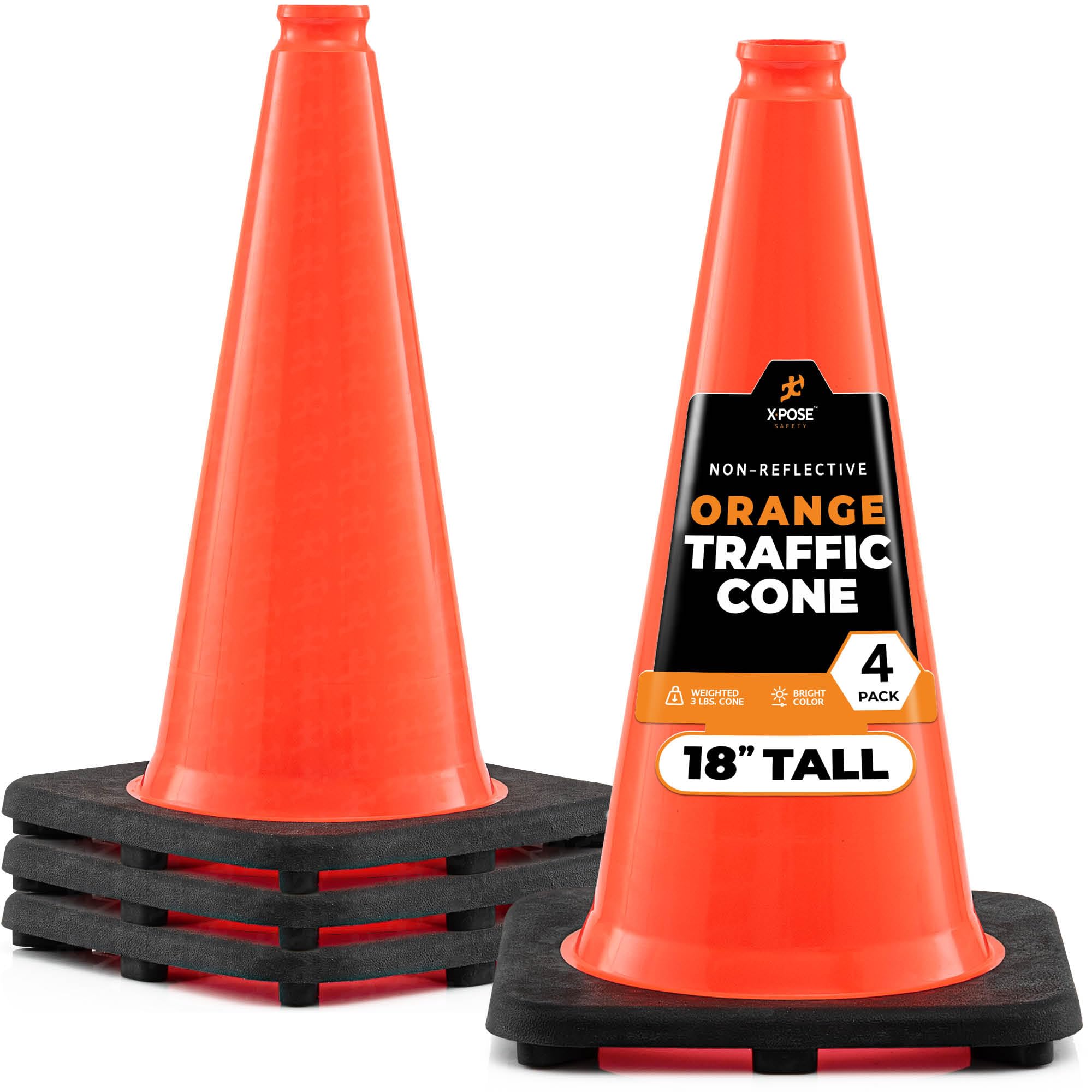 Xpose Safety 28 Inch Orange Traffic Cones Heavy Duty 10lb, 24-Pack - Multipurpose PVC Plastic Safety Cone for Parking, Soccer, Caution, Kids and Construction - DOT Approved