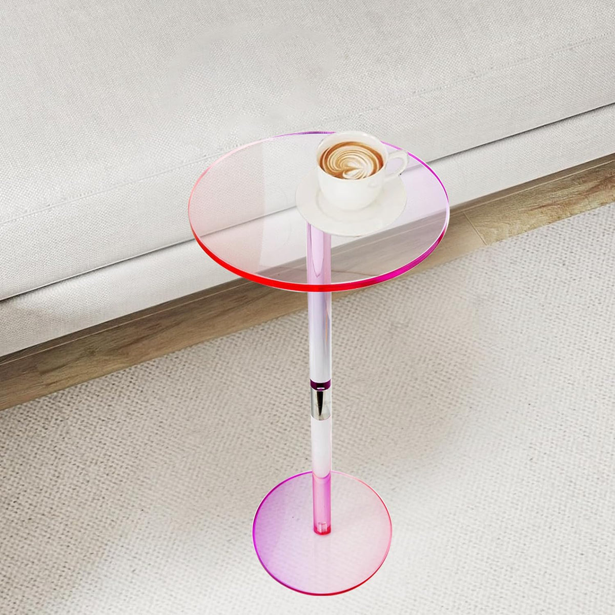 Acrylic Drink Table,Iridescent Clear Side Table for Small Spaces,Colorful Round Drink Side/End Table for Living Room,Bedroom,Bathroom,9.8" L x 9.8" W x 21.5" H