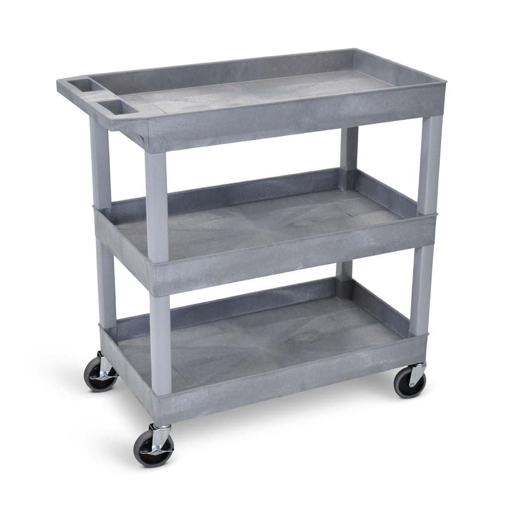 Tubstr 3-Tier Rolling Utility Cart with Wheels | Supports 300 lbs. Total | Heavy-Duty Capacity for Garage Storage, Office Spaces, & Kitchen Use | Durable Tool Cart with Locking Wheels (Black, 32 x 18)