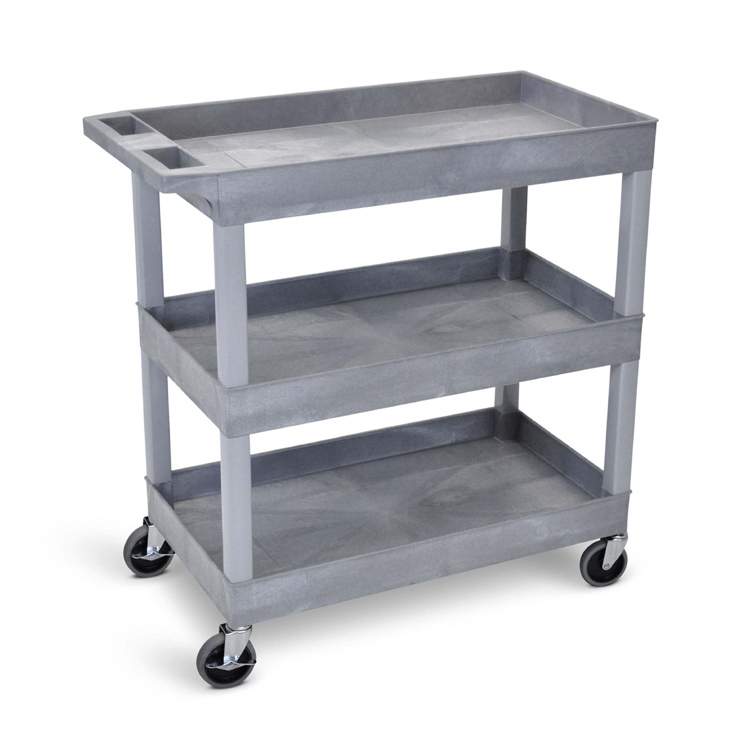 Tubstr 3-Tier Rolling Utility Cart with Wheels | Supports 300 lbs. Total | Heavy-Duty Capacity for Garage Storage, Office Spaces, & Kitchen Use | Durable Tool Cart with Locking Wheels (Black, 32 x 18)