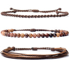 Handmade Natural Stone Beaded Healing Bracelet Gift for Men Adjustable Rope String Bracelet (Lava Rock, Adjustable)