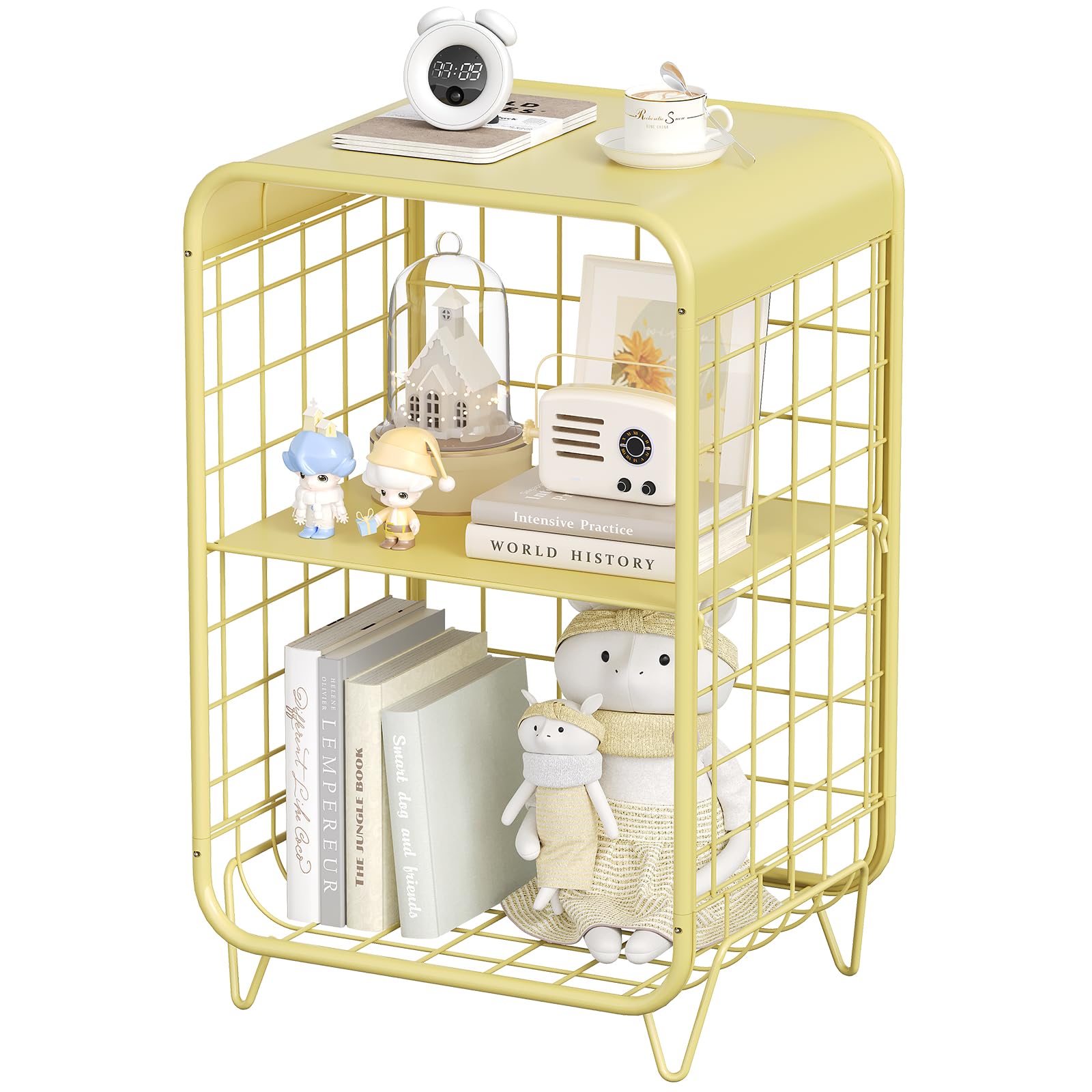 APEXCHASER Cute Nightstand,Metal Side Table,3 Tier End Table with Storage,Vintage Bedside Table,Girls Bedroom Furniture,Coffee Table for Living Room,Bedroom,Dorm,White