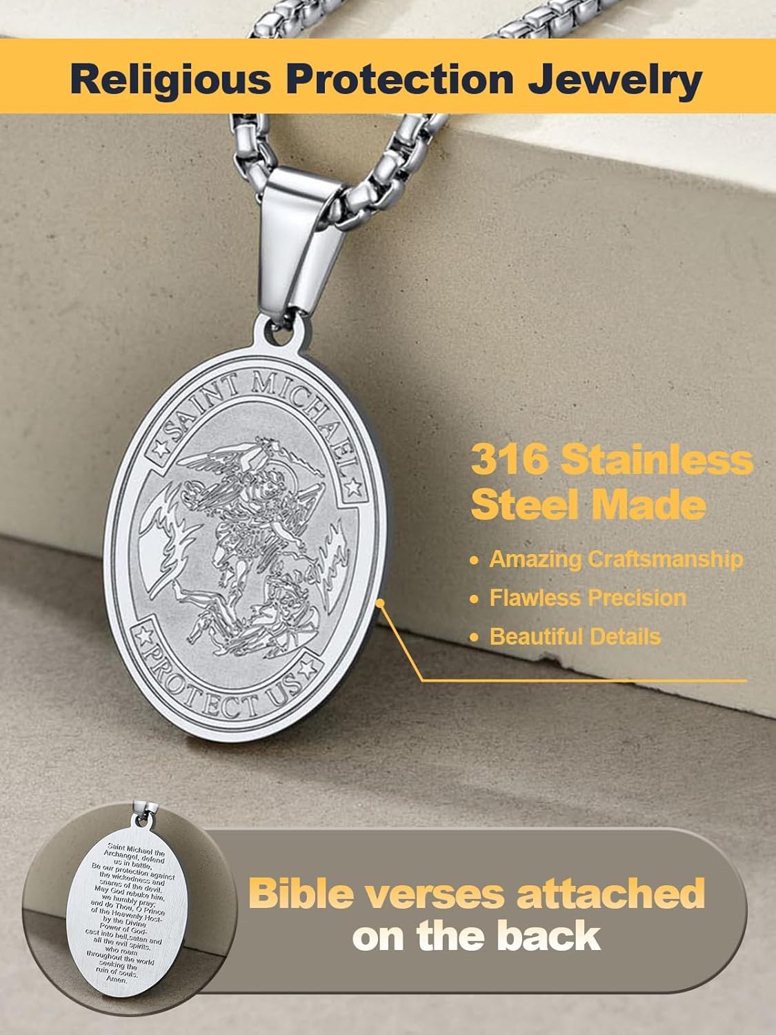 U7 St. Michael Necklace for Men Women Stainless Steel/18K Gold Plated Biblical Archangel Medal Round/Oval/Shield Patron Saint Christopher/Michael Pendant with 22" Box Chain