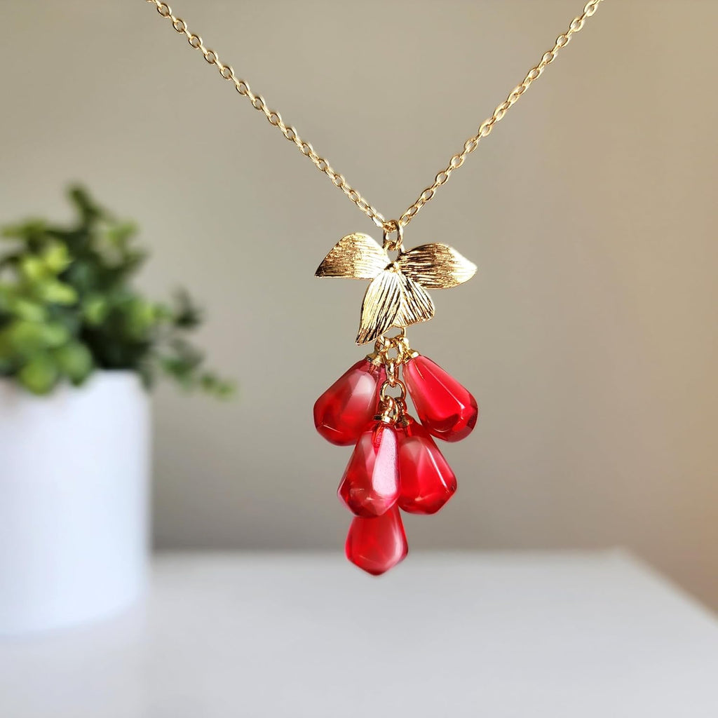 RainDesigns Custom Pomegranate Seed Necklace Make Your Own Gold Leaf Pomegranate Seed Fruit Necklace Handmade Personalized 14K Gold Plated DIY Gift For Women Girl