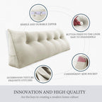 11 lbs Thickened Queen Headboard Pillow for Sitting Up in Bed, Back Support Reading Pillow with Side Pocket and Velvet Removable Cover, Triangular Large Wedge Headboard Pillow