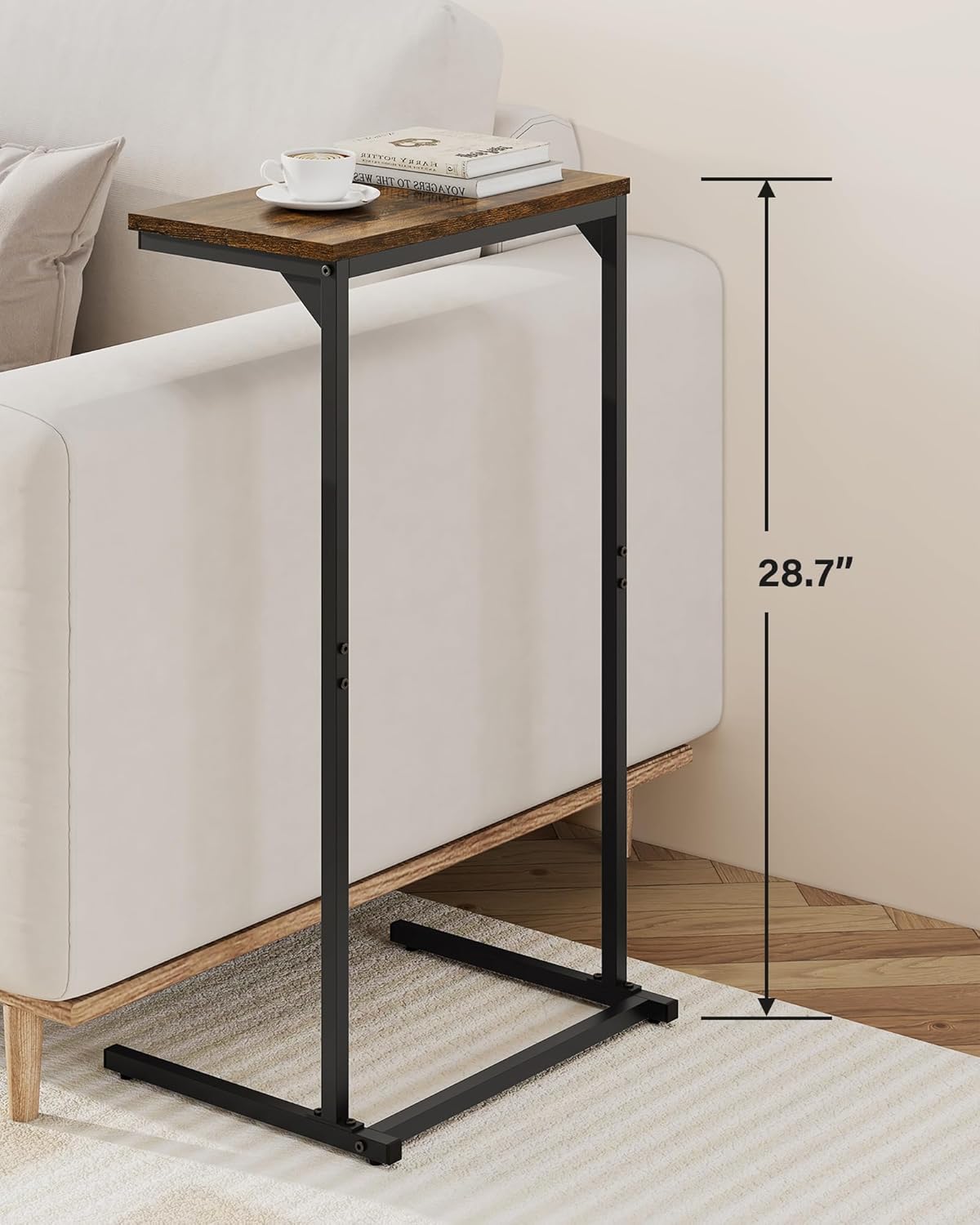 TUTOTAK C Shaped End Table, Tv Tray, Small Side Table, 28.7 inch Tall Couch Table, Tray Table, Sofa Table, Living Room, Bed Room, Brown TB01BB071
