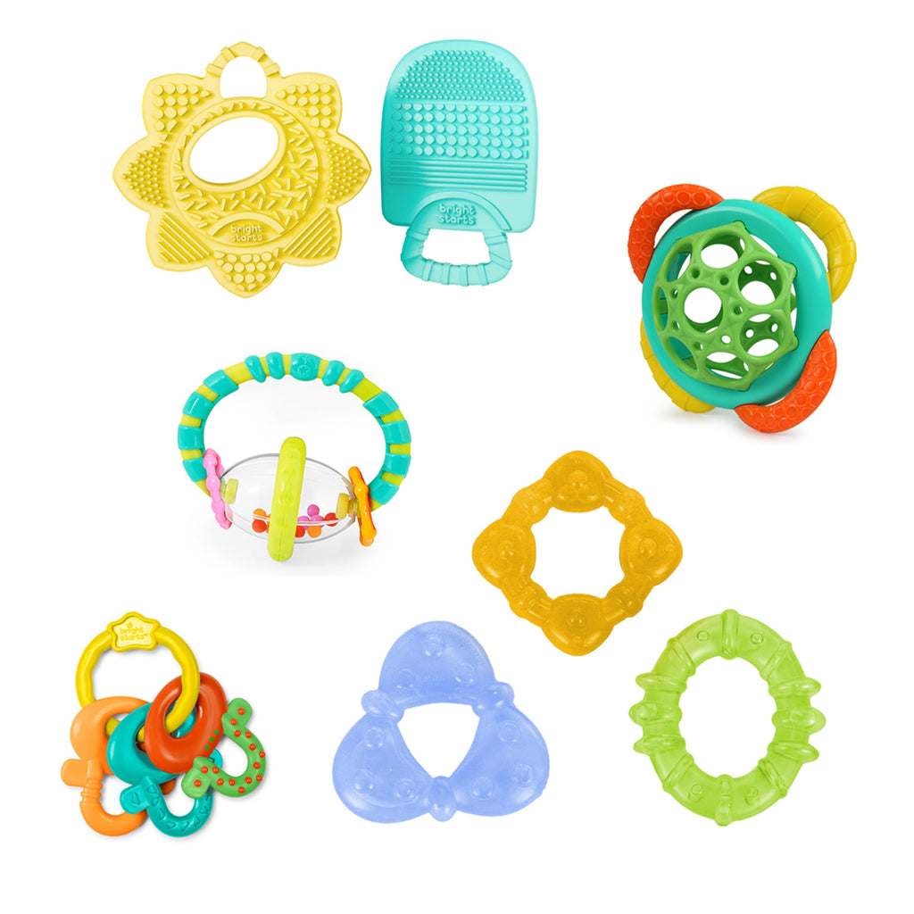 Bright Starts Little Shakers 6pc Gift Set, Easy-Grasp Oball Technology, Baby Rattles, Balls and Teethers, On-The-Go Toys, Lightweight, Unisex, Newborn+