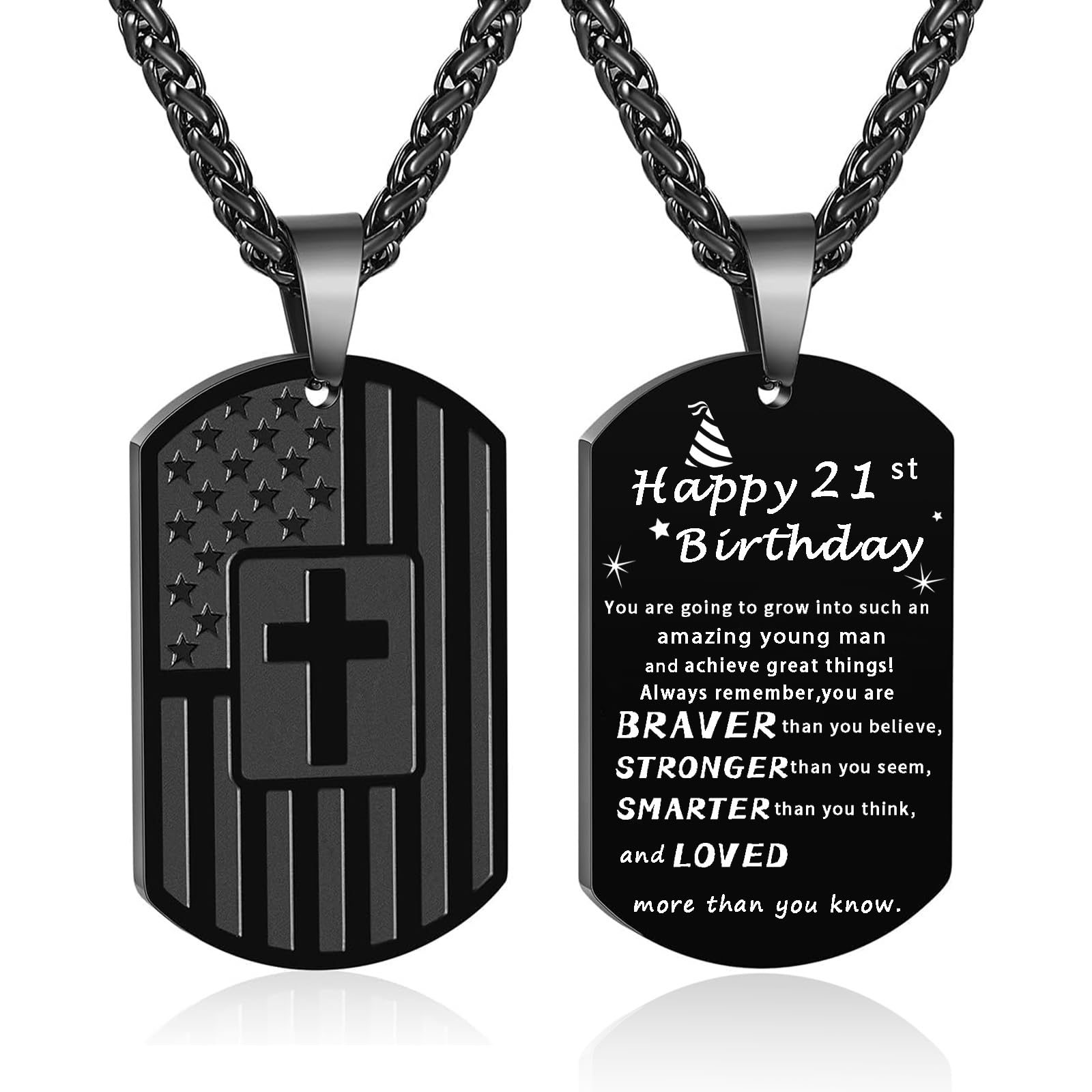 DuoDiner Graduation Gifts-American Dog Tag Necklace Bible Verse Pendant, First Communion Baptism Confirmation Religious Graduation Gifts for Him Boys Men Kids Teens Dad