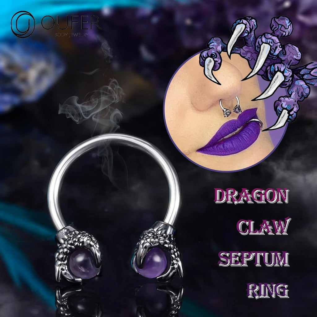 OUFER 316L Surgical Steel Circular Earrings Two White Opals Surrounded by Dragon Claws Cartilage Earing Ear Body Piercing Jewelry Helix Earrings Piercing…