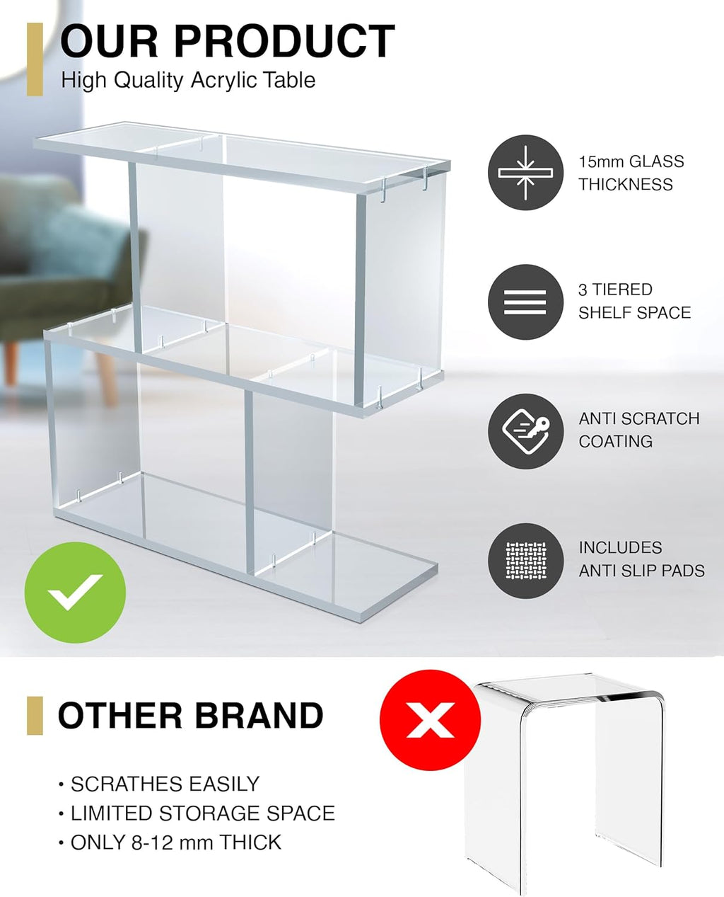 Arteriors Acrylic Coffee Table for Living Room - Clear Furniture End Table