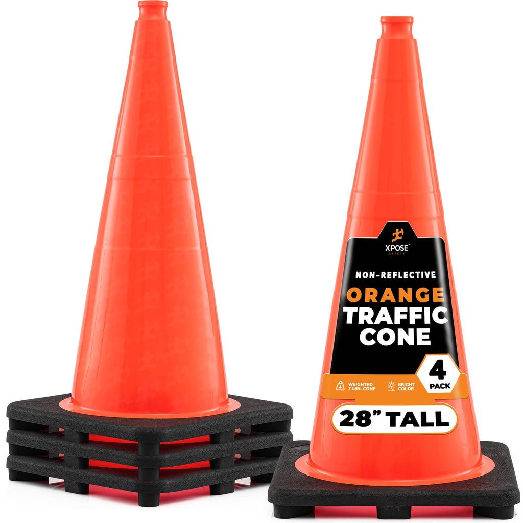 Xpose Safety 28 Inch Orange Traffic Cones Heavy Duty 10lb, 24-Pack - Multipurpose PVC Plastic Safety Cone for Parking, Soccer, Caution, Kids and Construction - DOT Approved