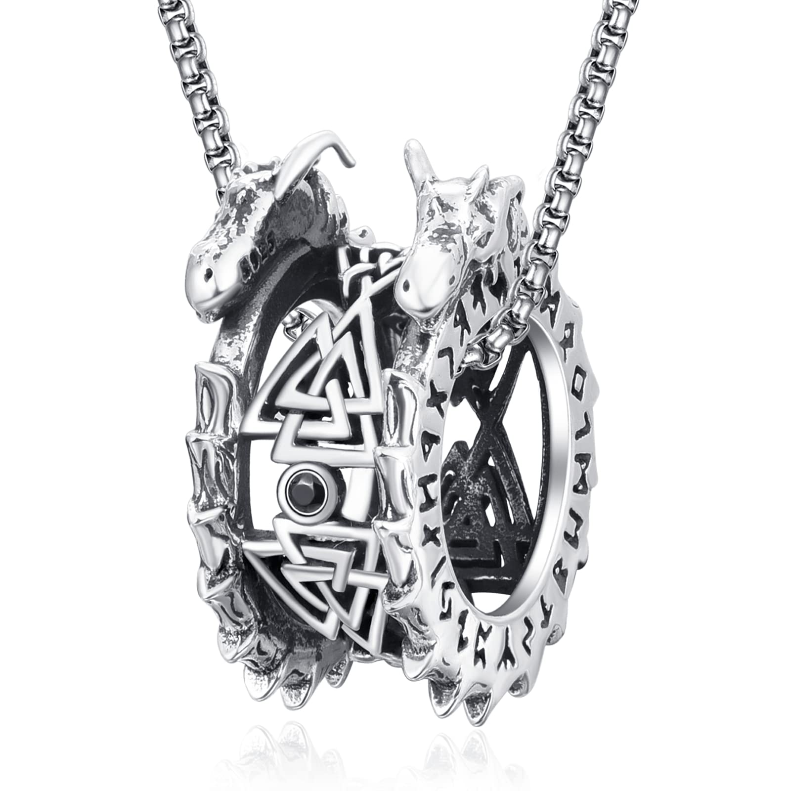 Viking Ring Necklace for Men 925 Sterling Silver Compass/Triquetra/Triskelion/Talisman/Rune/Valknut/Dragon/Odin Pendant Necklace Amulet Jewelry Gifts for Father Son Boyfriend Brother