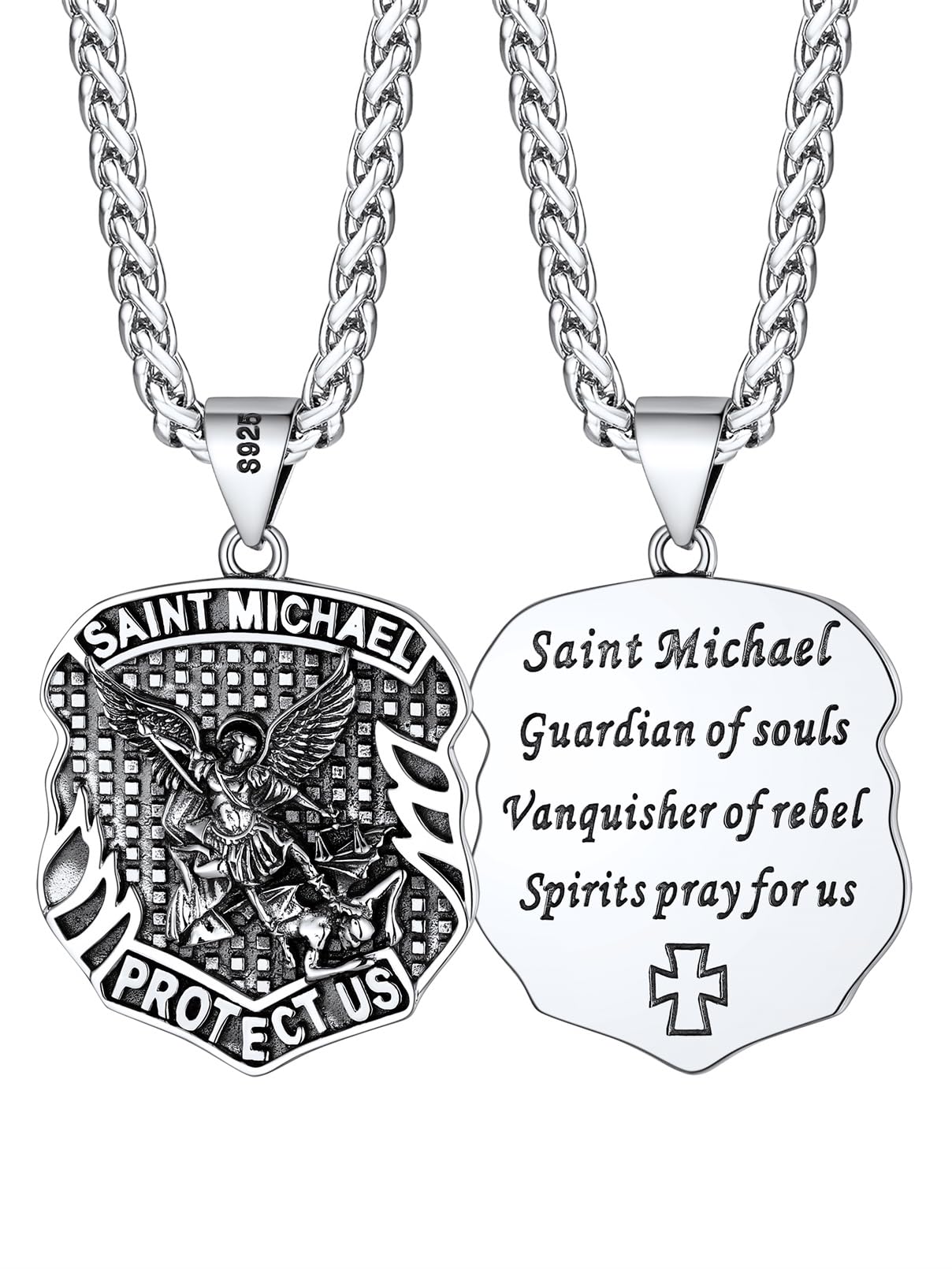 FaithHeart Saint Michael Necklace, Stainless Steel/18K Gold Plated St Michael the Archangel Pendant Amulet for Men Women with Gift Packaging