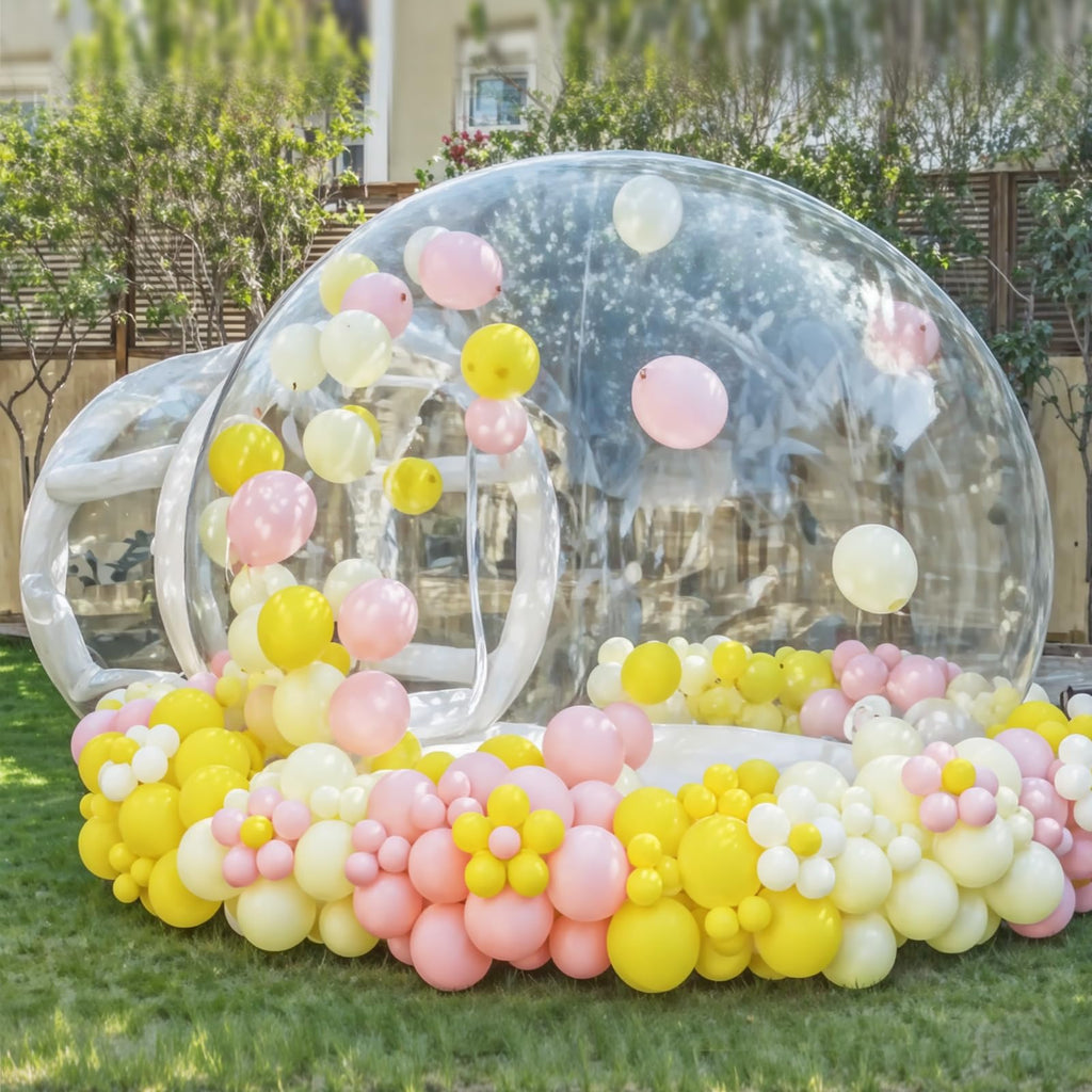 Aufblasbares Bubble-Haus für Kinder und Erwachsene, 10FT Bubble Bounce Ballonhaus, aufblasbare Ballonkuppel mit 6' langem Tunnel und doppelten Luftgebläsen für Party, Hochzeit, Geburtstag, Urlaub im Freien