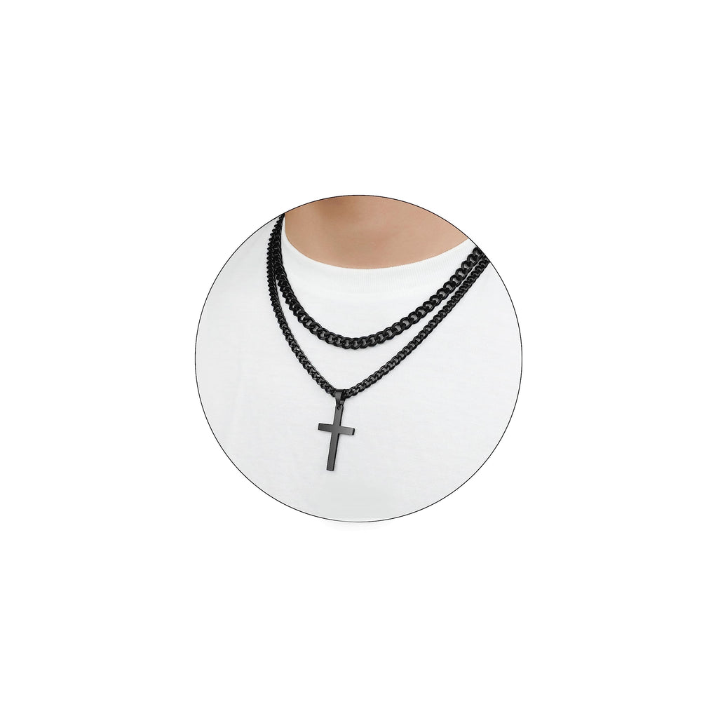 SENRAN Layered Cross Necklace for Men Boys Stainless Steel Layered Cuban Link Chain 16-24 inch Christian Cross Pendant Religious Jewelry Gifts
