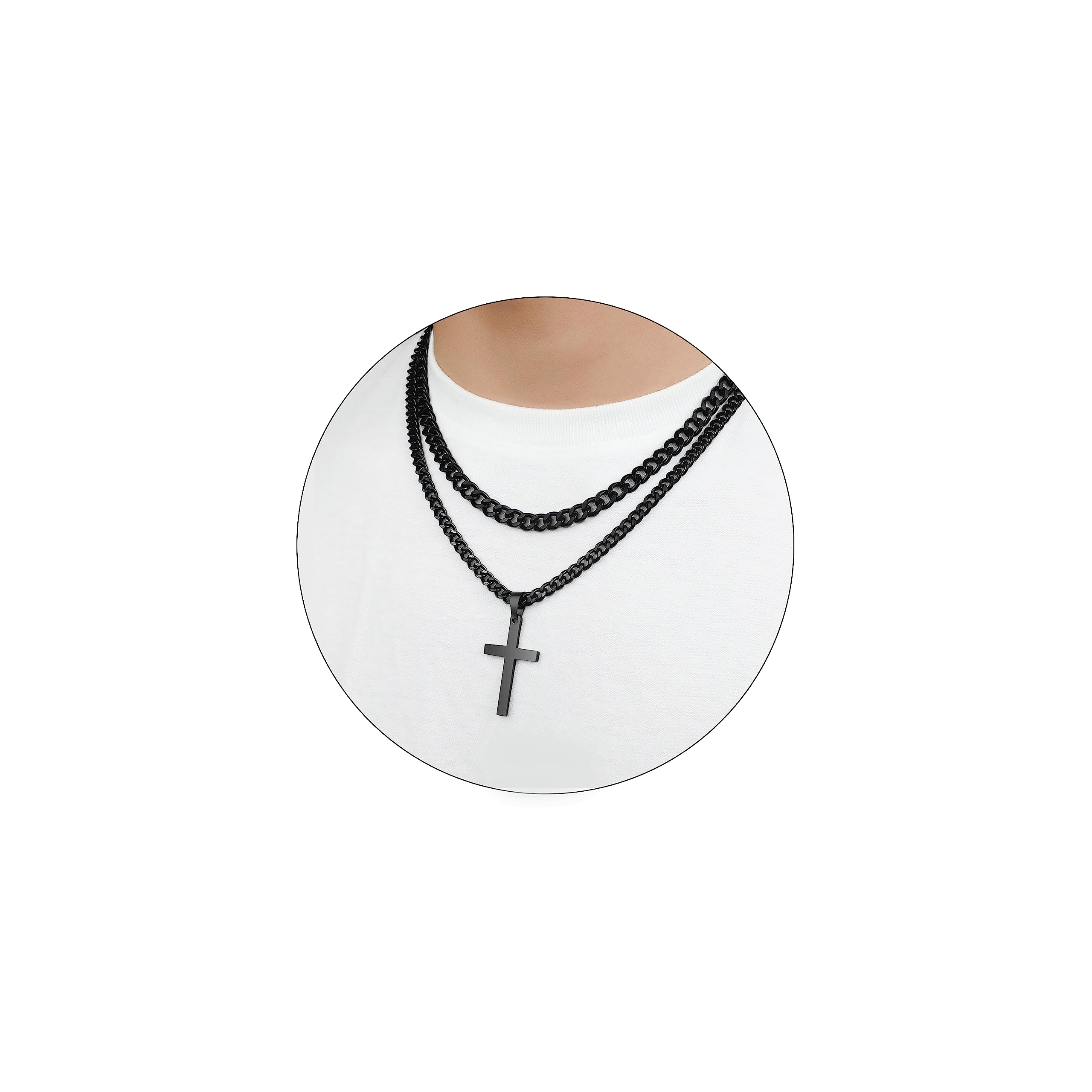 SENRAN Layered Cross Necklace for Men Boys Stainless Steel Layered Cuban Link Chain 16-24 inch Christian Cross Pendant Religious Jewelry Gifts