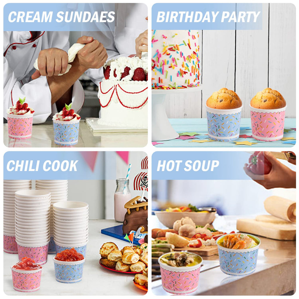 Jednorazowe miseczki do lodów Lamosi - 100 sztuk - 11 oz papierowe kubki do lodów sundae, pojemniki na jedzenie na przyjęcia, na deser, przekąski, mrożony jogurt, zupę