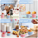 Jednorazowe miseczki do lodów Lamosi - 100 sztuk - 11 oz papierowe kubki do lodów sundae, pojemniki na jedzenie na przyjęcia, na deser, przekąski, mrożony jogurt, zupę