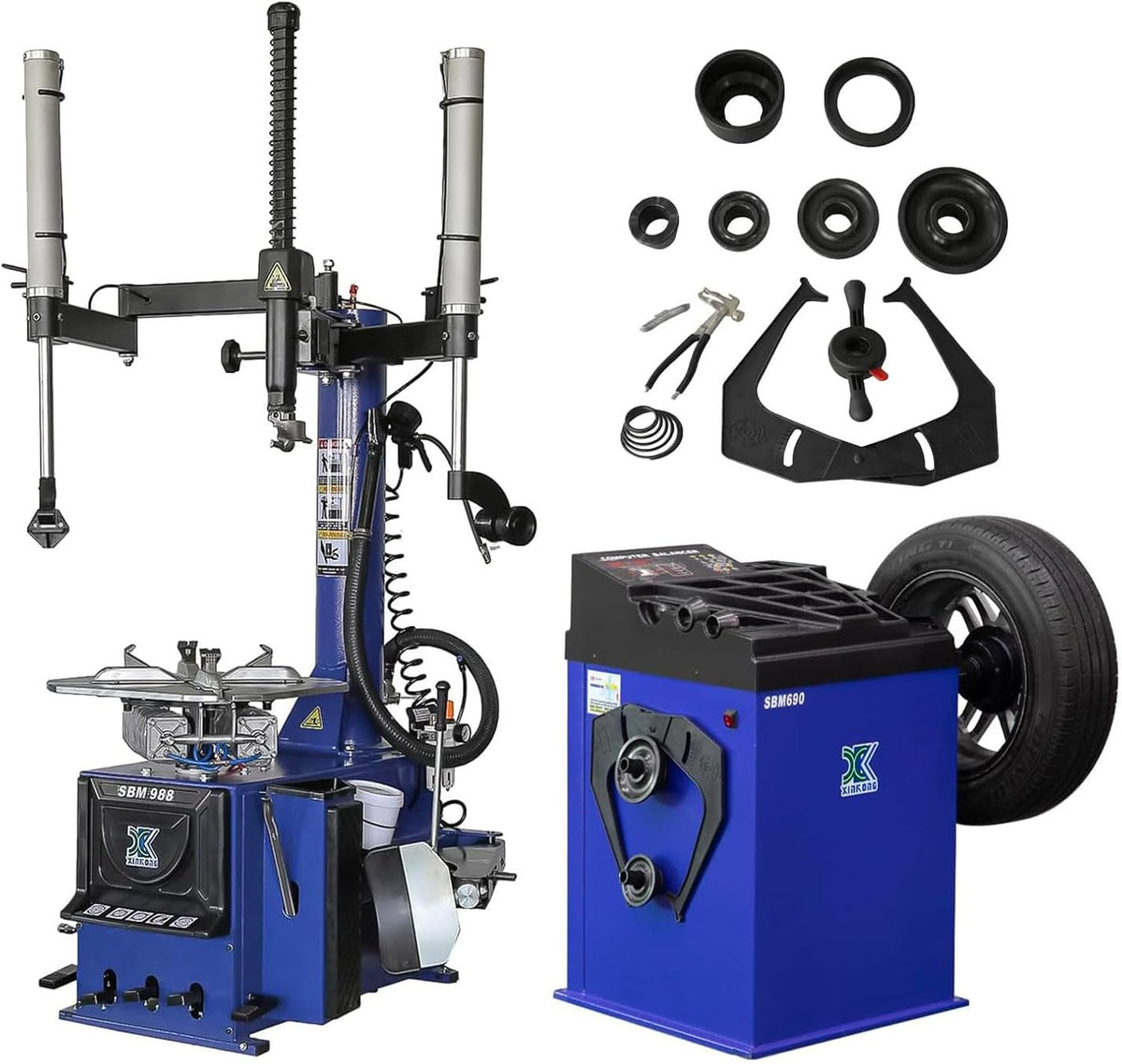 XK New Model 988 Tire Changer Tire Machine Wheel Changers Combo 690 Balancer Rim Clamp with 36 Month Part Replacements 110V