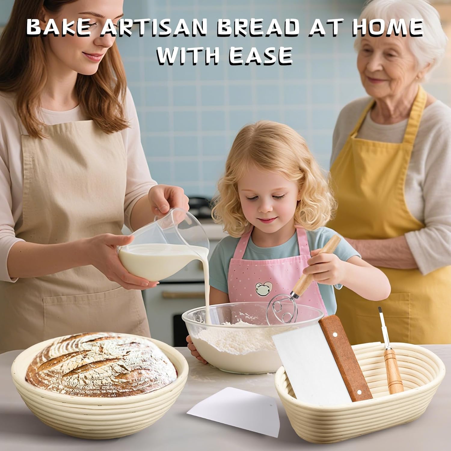 Banneton Bread Proofing Basket Banneton Basket Set Sourdough Proofing Basket Round Proofing Bowls Handmade Rattan Baskets and Liners (Round of 1 Gift Set)