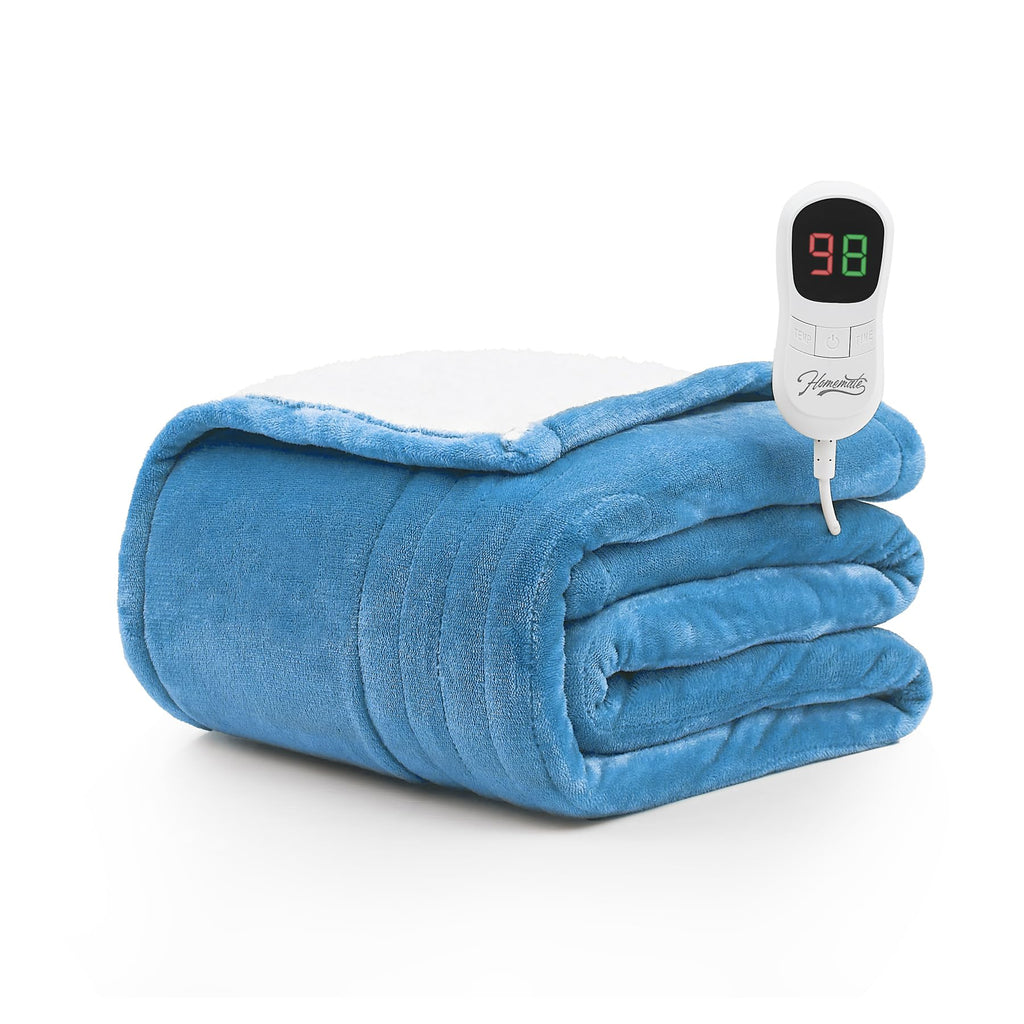 Homemate Electric Heated Blanket Queen - 84"x90" Heating Blanket Queen Size Dual Control 1/2/4/6/8 Hours Auto-Off 10 Heat Level Heat Blanket Over-Heat Protection Flannel Sherpa ETL Certification