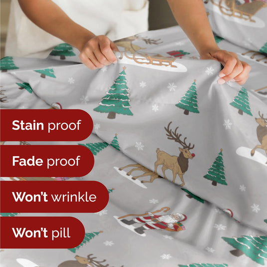 King Christmas Tree Sheet Set - Holiday Xmas Pattern Linen Set - Deep Pockets - Snug Fit - 4 Piece - Wrinkle Free - Comfy & Cooling Festive Winter Bedding - Easy To Care For - Kid Friendly