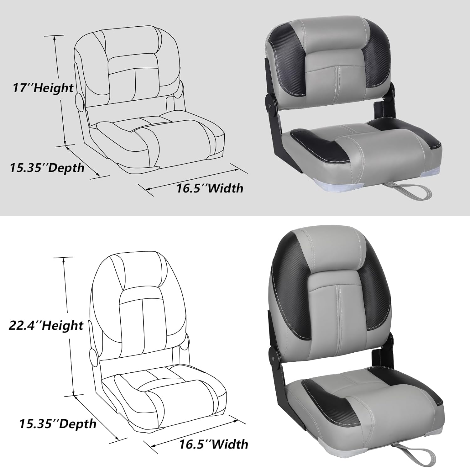 Leader Accessories 50" Bass Boat Seats Folding Fishing Boat Seat