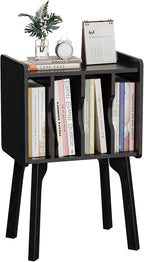 Urban Deco Wooden Nightstand, End Table with 4 Storage Cabinet, Bedside Table with Legs, Side Coffee Table Suit for Small Space and Bedroom, Black
