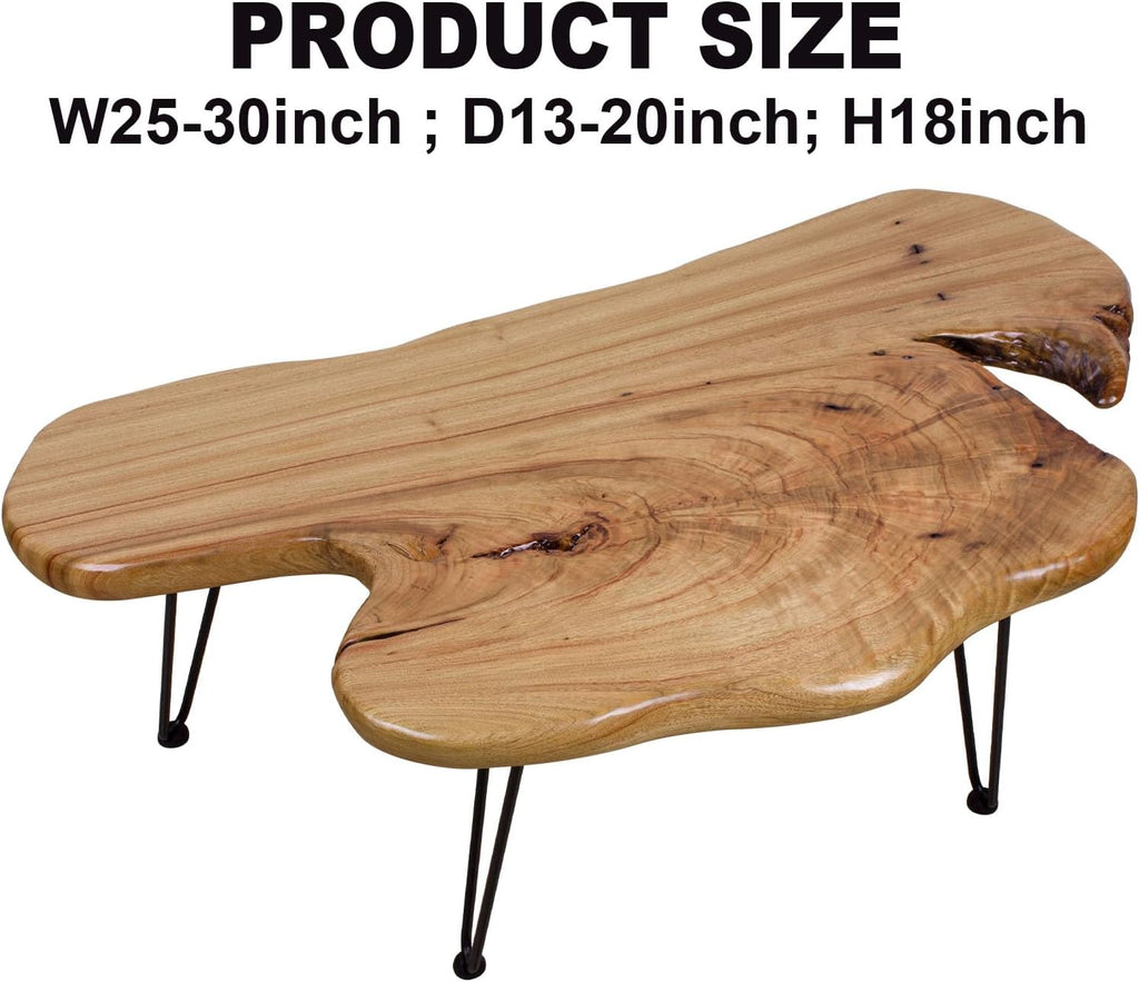 Handcrafted Edge Coffee Table | Natural Wood with Unique Organic Shape | Metal Hairpin Legs for Living Room, Side Table & Boho Decor​