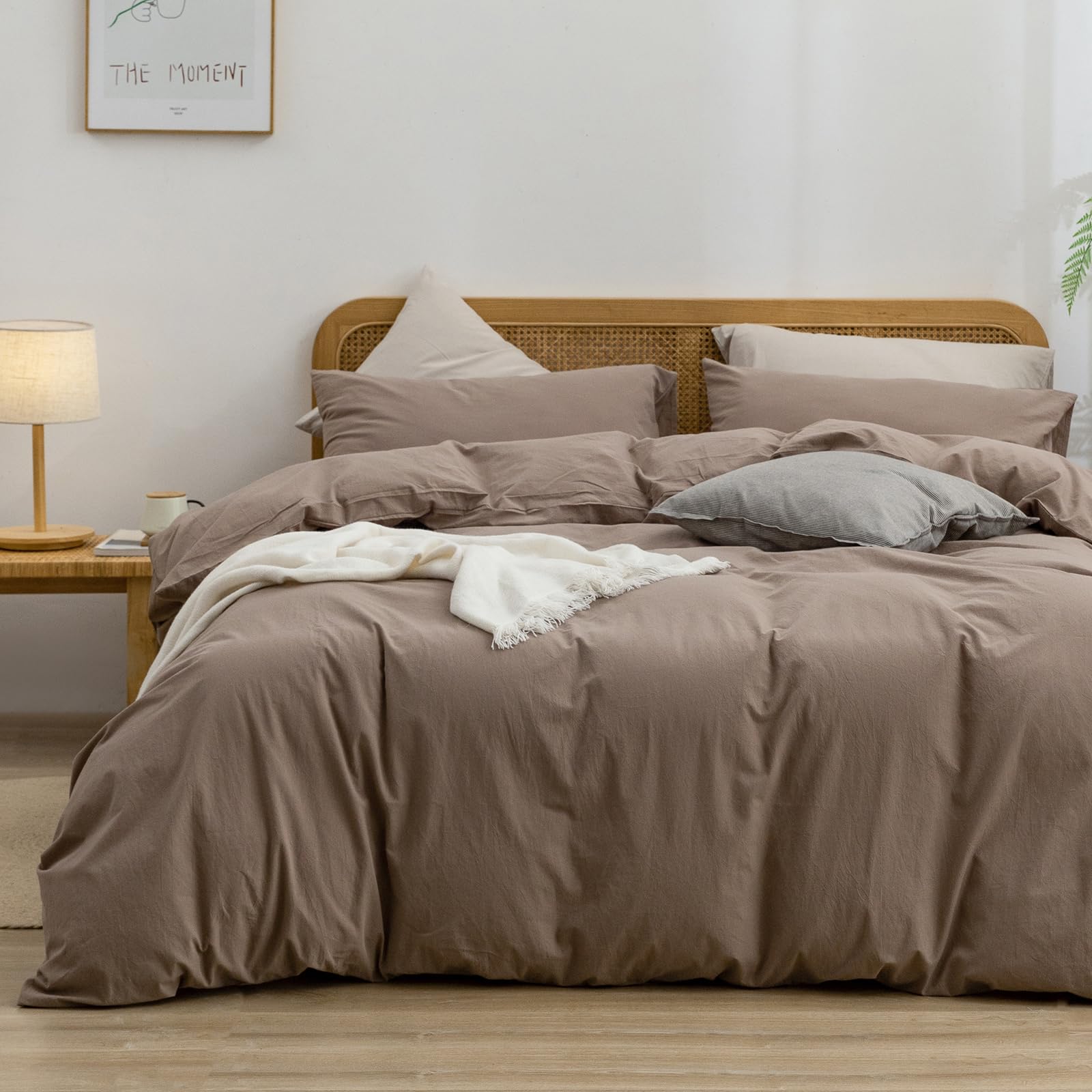 BESTOUCH 掛け布団カバーセット 100% 洗い加工コットン リネン風 超柔らか 快適 シック 軽量 3点セット ホーム寝具セット コーンフラワーブルー クイーン