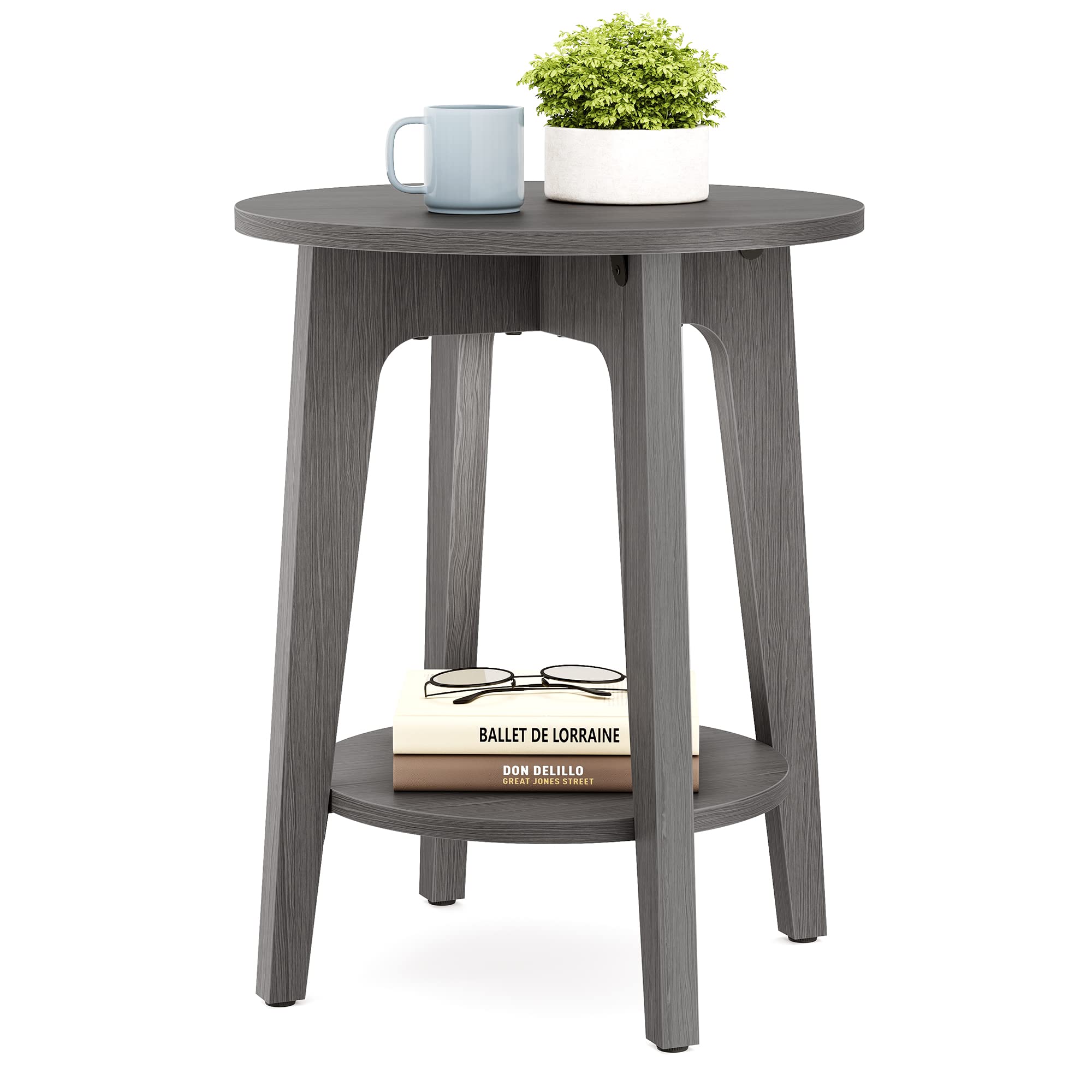 VASAGLE Side Table, Small Round End Table with Lower Shelf, Nightstand for Small Spaces, Living Room, Bedroom, Rustic Walnut ULET283T41
