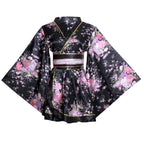 HUAHUA Women's Sexy Short Kimono Dress Floral Print Japanese Traditional Geisha Robe Bathrobe Skirt Belt Outfit