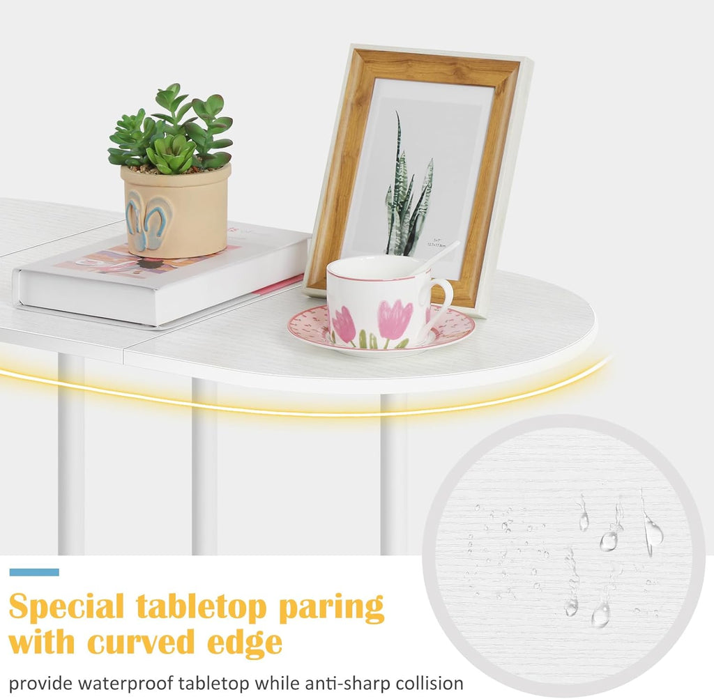 White Coffee Table for Living Room, Small Oval Coffee Table with Storage and Wood Tabletop, Mid Century Round Center Table for Small Space, Home Office