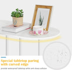 White Coffee Table for Living Room, Small Oval Coffee Table with Storage and Wood Tabletop, Mid Century Round Center Table for Small Space, Home Office