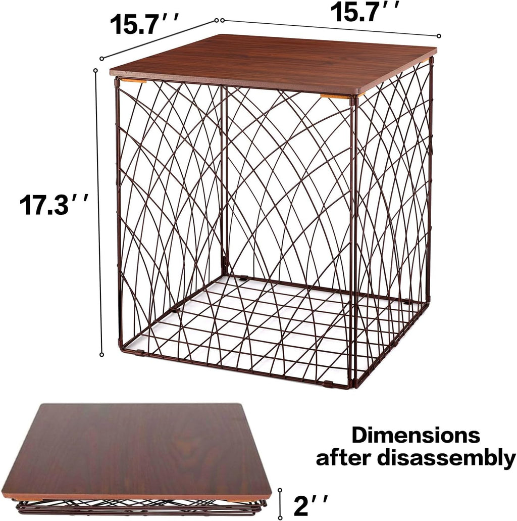 Small Coffee Table Storage, Square End Tables Blanket Basket with Lid for Living Room Folding Storage Side Table 1 Pack
