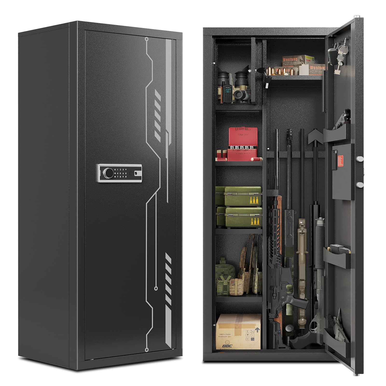 KAER 8-12 Gun Safe Multi-function Gun Safe, Gun Safe for Rifles and Pistols, Gun Cabinet, Large Gun Safe for Home Rifles and Shotguns, Electronic Gun Cabinet with Removable Shelf and Gun Rack (1450)